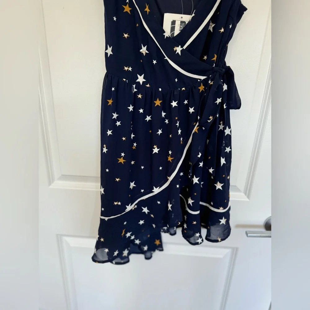 NEW LUSH navy with stars dress size Small magic Halloween witch wrap dress - Picture 6 of 8